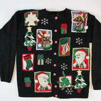 Santa with Beaded Trees, Large, Christmas Sweater