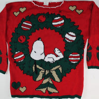 Snoopy in wreath, Christmas sweater, Medium