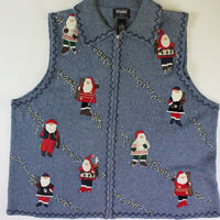 Santas in Action. Santa in all types of dress. Highly beaded. Vest. Size Extra large. Christmas Sweater