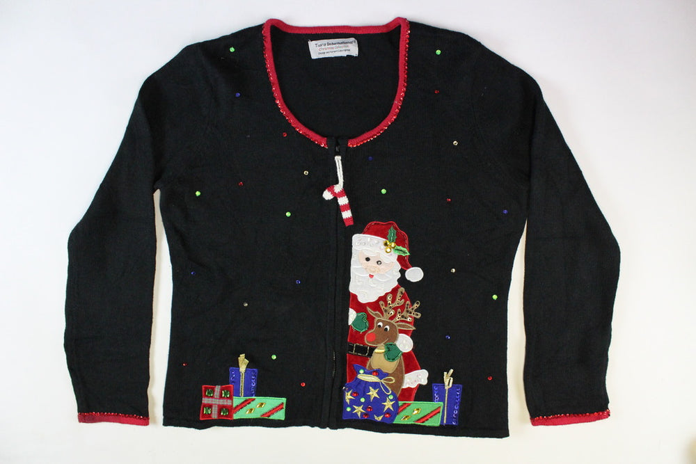 Santa with a reindeer with gifts.  Size Small. Christmas Sweater