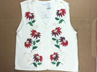 Winter  White and Red Poinsettias-X Small Christmas Sweater