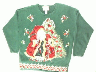 Old Time Santa At The Tree- Large Christmas Sweater