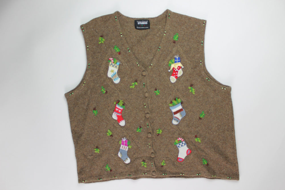 Holly Filled Stockings- Large Christmas Sweater