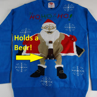 Santa Flashes Beer Holder Christmas Sweater