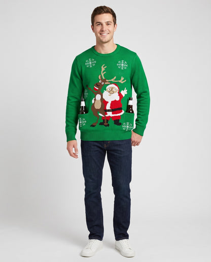 Cheers Santa Reindeer Beer Holder Christmas Sweater