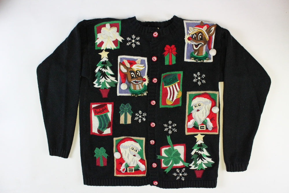 Santa with Beaded Trees, Large, Christmas Sweater