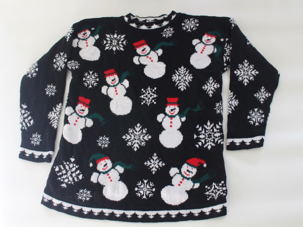 Snowmen and snowflakes everywhere!  Large,  Christmas sweater