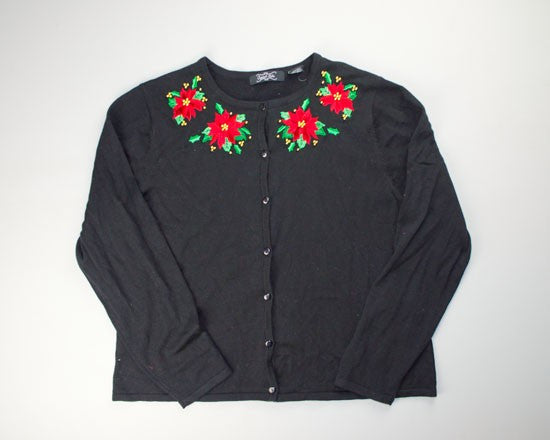 Outlet Christmas cardigan sweater poinsettia embroidered beaded