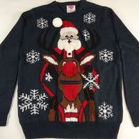 Santa Riding Rudolph Beer Holder Christmas Sweater