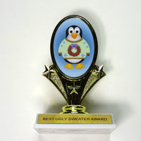 Ugly Sweater Award Trophy with Penguin 5 3/4" tall