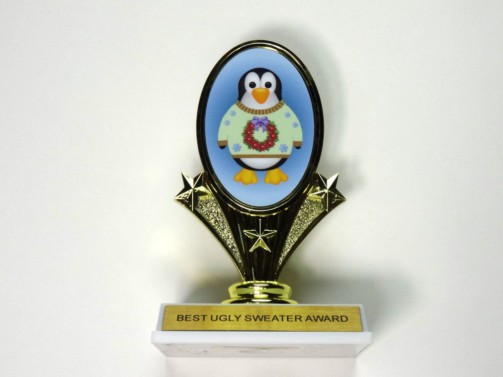 Ugly Sweater Award Trophy with Penguin 5 3/4