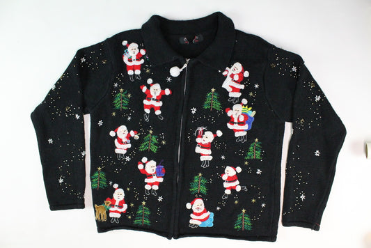 Santa with christmas Trees and reindeer Small Size Christmas Sweater