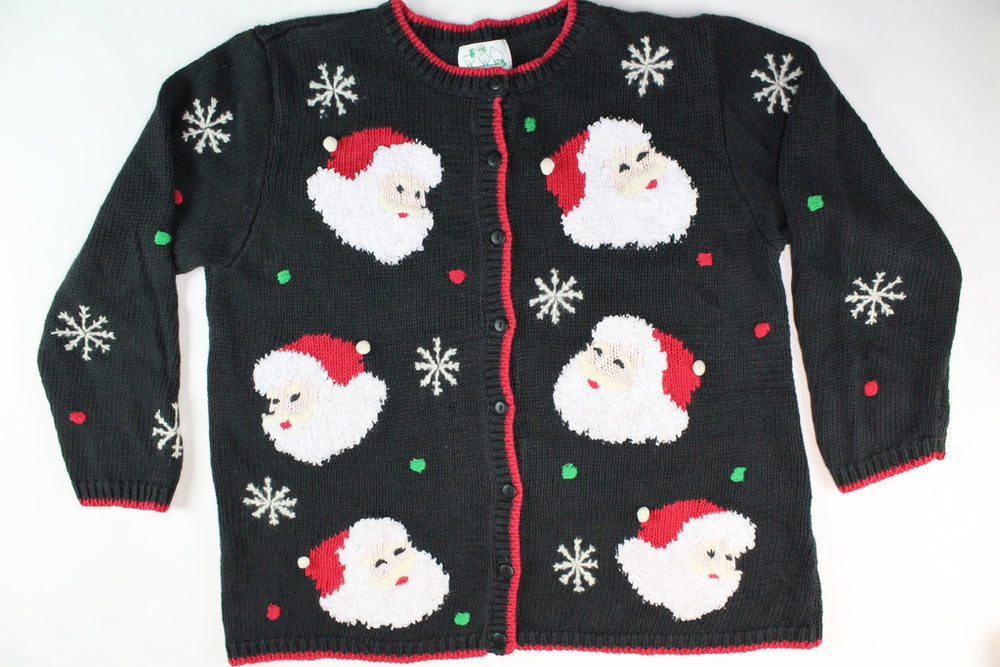 Jolly Santas Faces. Size Large. Christmas Sweater