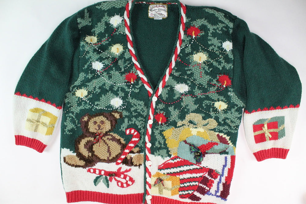 Teddy bear under Christmas Tree. Extra large XL, Christmas Sweater