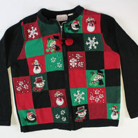 Checkerboard design with all sorts of different snowmen. Size Small. Christmas Sweater