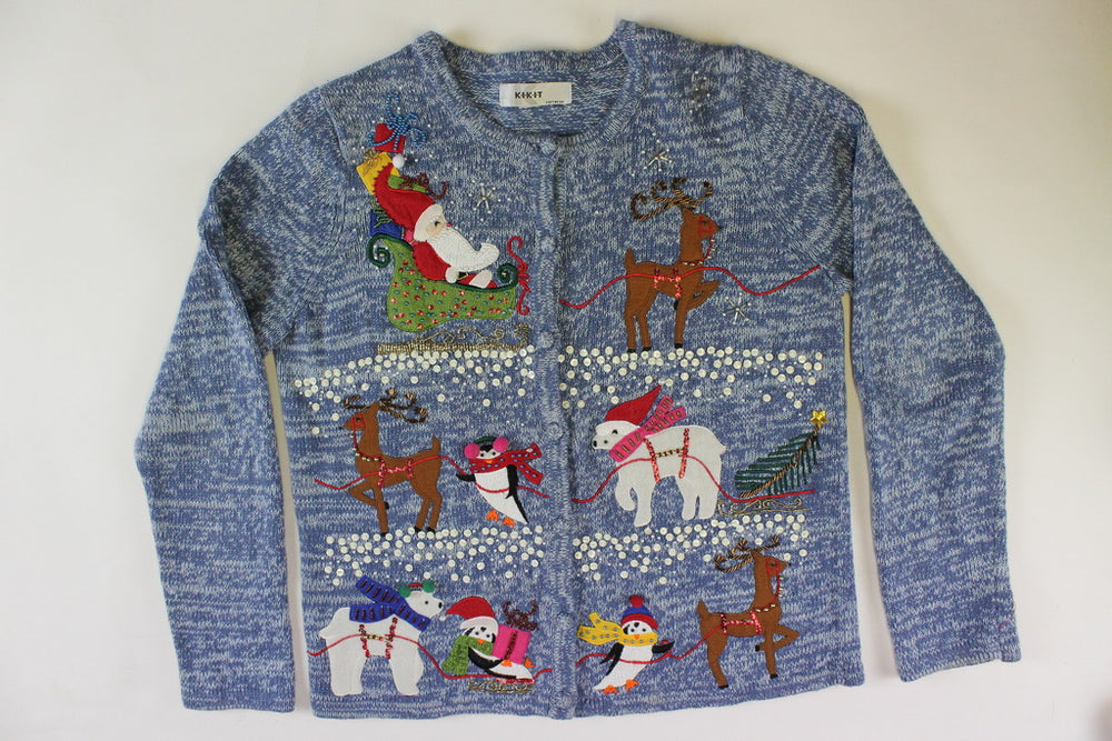 Santa and Friends. All the characters of Christmas, Size Small. Christmas Sweater