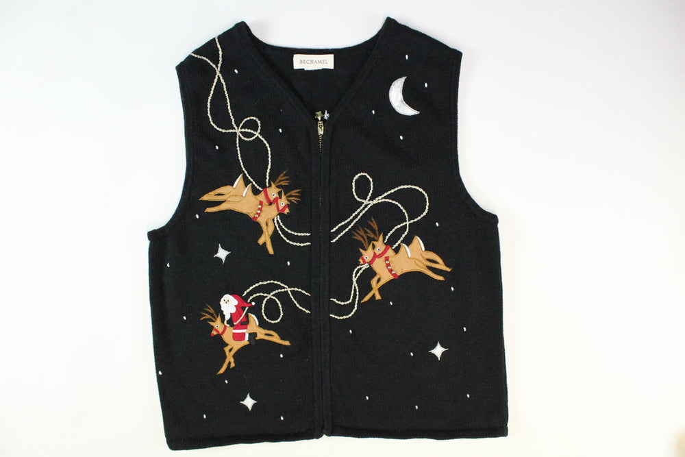 Flying Reindeer with Santa. vest. Size Small. Christmas sweater