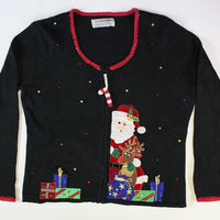 Santa with a reindeer with gifts.  Size Small. Christmas Sweater