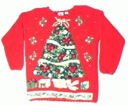 Poinsetta Ribbon Tree 2-Small Christmas Sweater
