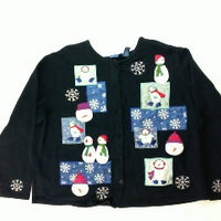 Patched Up Snowmen-Large Christmas Sweater