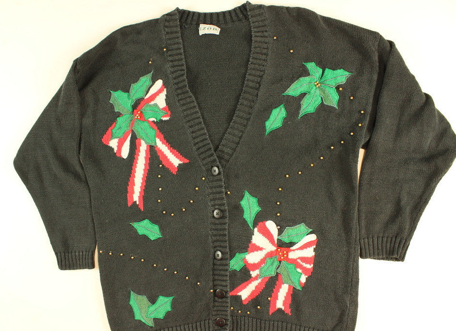 Holly Bow of Gold Large Christmas Sweater