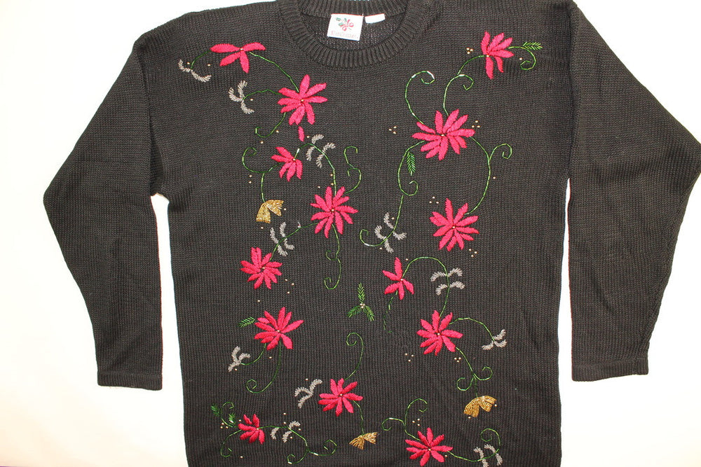 Swirling Poinsettias- Large Christmas Sweater