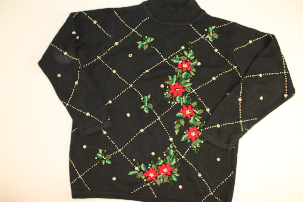 Pearls and Poinsettias- Large Christmas Sweater